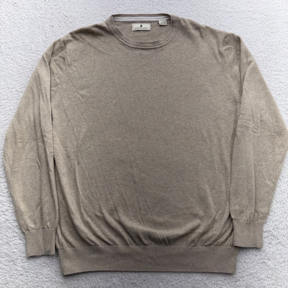 Southern Pines Mens XL Beige Tan 100% Cotton Crewneck Pullover Sweater Heathered